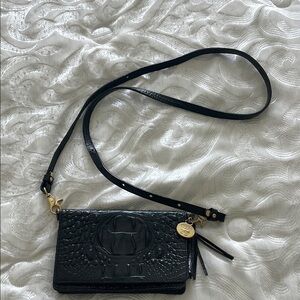 Black Crocodile Embossed Leather Crossbody Bag